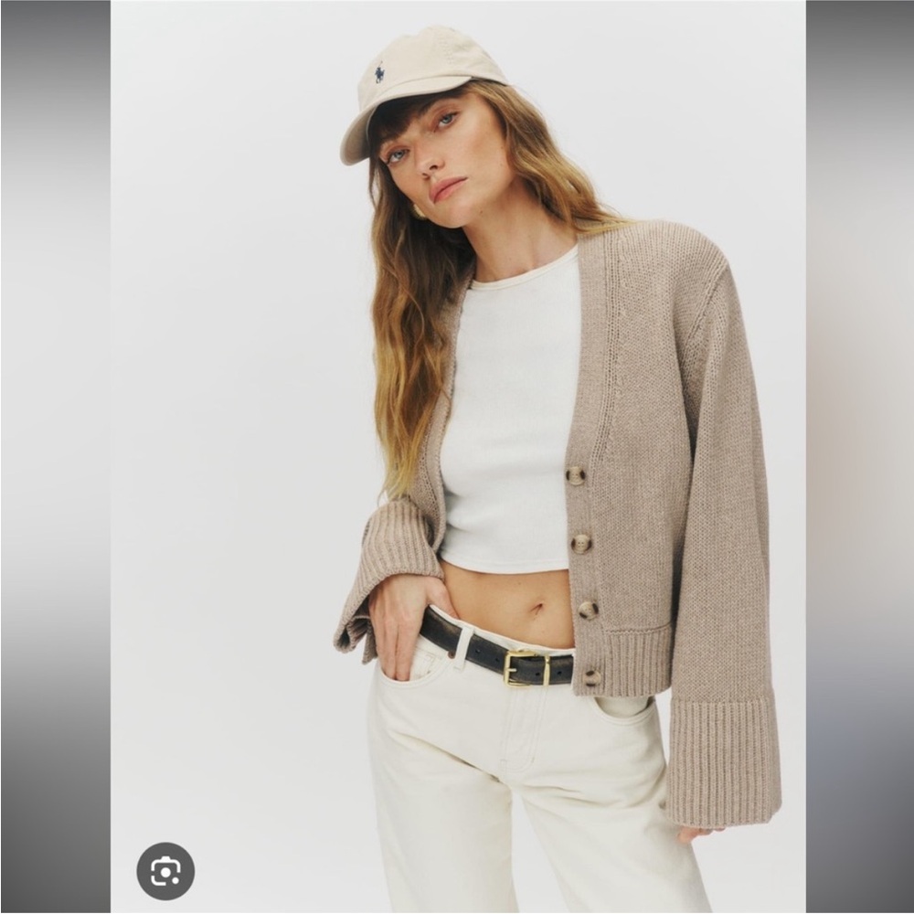 Reformation Nala Cotton Cashmere Beige Knit Cardigan size Large